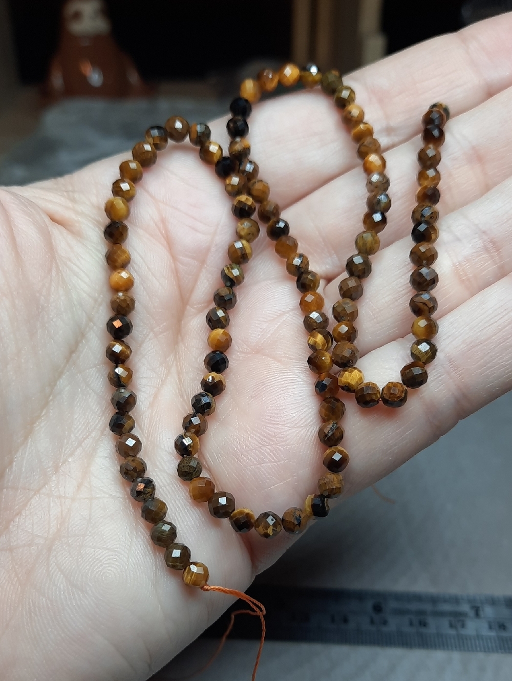 4mm Faceted Natural Tiger’s Eye Round Beads – 15” Strand #6